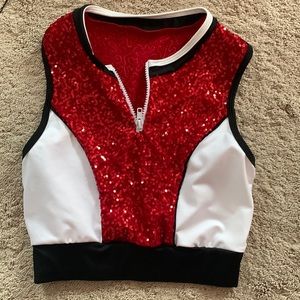 Curtain Call two piece sequin hip hop costume red/black/white
